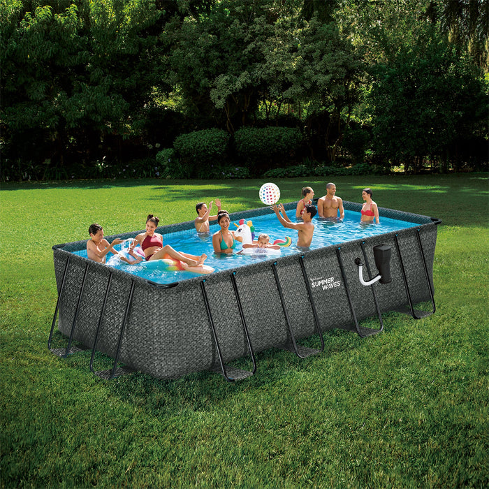 Summer Waves 18ft x 9ft x 52in Above Ground Rectangle Frame Swimming Pool Set - 202935