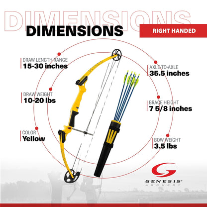 Genesis Archery Original Right Hand Compound Bow Kit w/Arrows & Quiver (3 Pack) - 323584