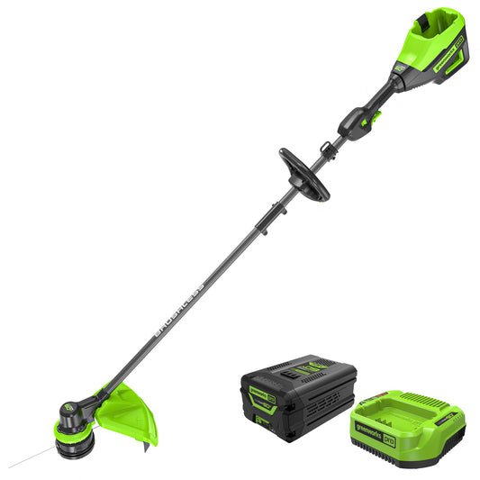 Greenworks 60V 17" Cordless Battery Brushless String Trimmer w/ Carbon Fiber Shaft w/ 4.0Ah Battery & Charger - 2132002