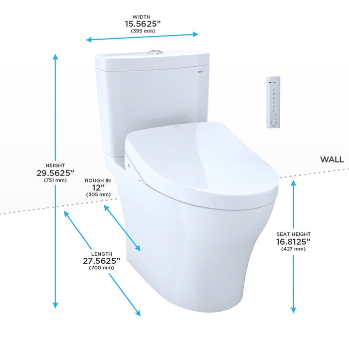 TOTO AQUIA IV WASHLET+ S550E TWO PIECE TOILET 1.28 GPF & 0.8 GPF UNIVERSAL HEIGHT MW4463056CEMFGA#01