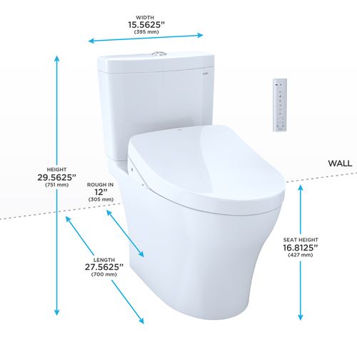 TOTO AQUIA IV WASHLET+ S550E TWO-PIECE TOILET 1.28 GPF & 0.8 GPF 12in Rough in MW4463056CEMGA#01