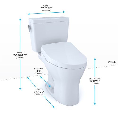 TOTO DRAKE WASHLET+ S550E TWO-PIECE TOILET 1.28 GPF & 0.8 GPF 10" ROUGH-IN MW7463056CEMFGA.10#01 - Backyard Provider