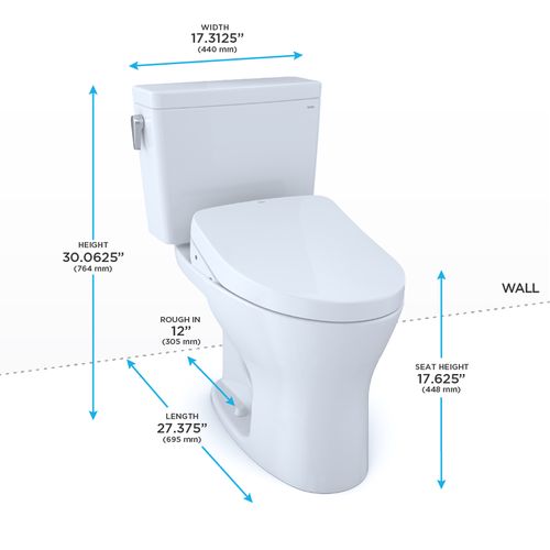 TOTO DRAKE 1G WASHLET+ S550E TWO-PIECE TOILET 1.0 GPF & 0.8 GPF UNIVERSAL HEIGHT MW7463056CUMFGA#01 - Backyard Provider