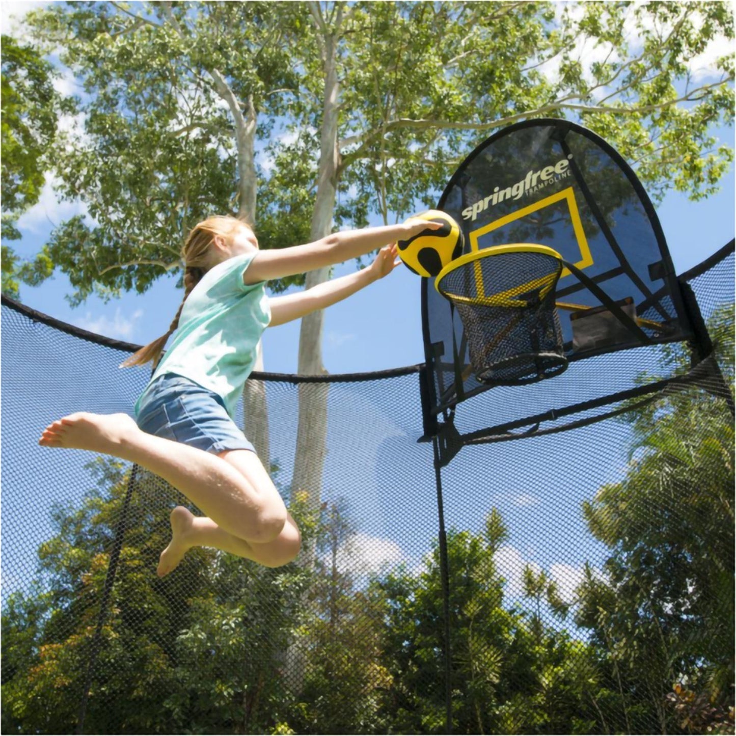 Springfree Outdoor 8 x 11 Ft Trampoline, Enclosure, Hoop Game, and Step Ladder - 215843