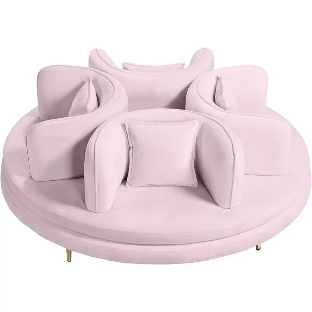 Meridian Furniture Circlet Pink Velvet Roundabout Sofa with Gold Iron Legs - 627Pink