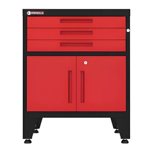 Armadillo Tough Red 3-Drawer 2-Door Cabinet Base Cabinet with Rubber Work Mat - AR3DR28BR