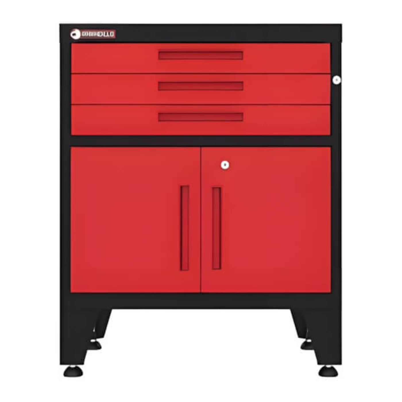 Armadillo Tough Red 3-Drawer 2-Door Cabinet Base Cabinet with Rubber Work Mat - AR3DR28BR
