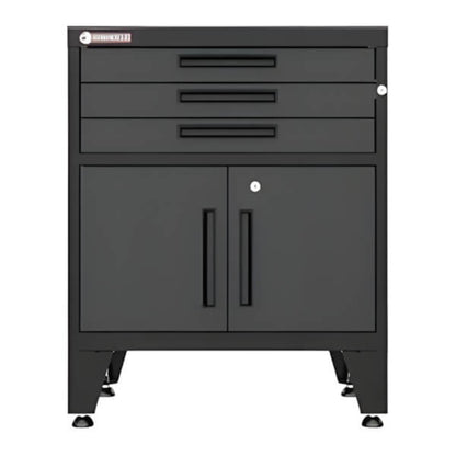 Armadillo Tough Black 3-Drawer 2-Door Cabinet Base Cabinet with Rubber Work Mat - AR3DR28BB