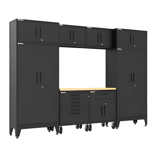 Armadillo Tough Black 9-Piece Garage Cabinet Set with Levelers and Casters - AR9PC105B