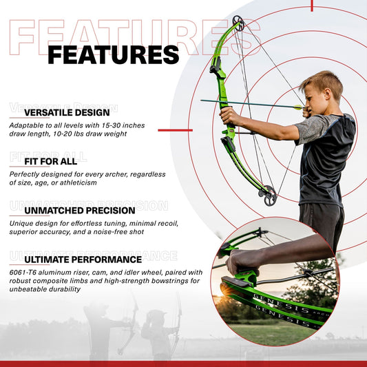 Genesis Archery Original Adjustable Right Handed Compound Bow, Green (2 Pack) - 323550