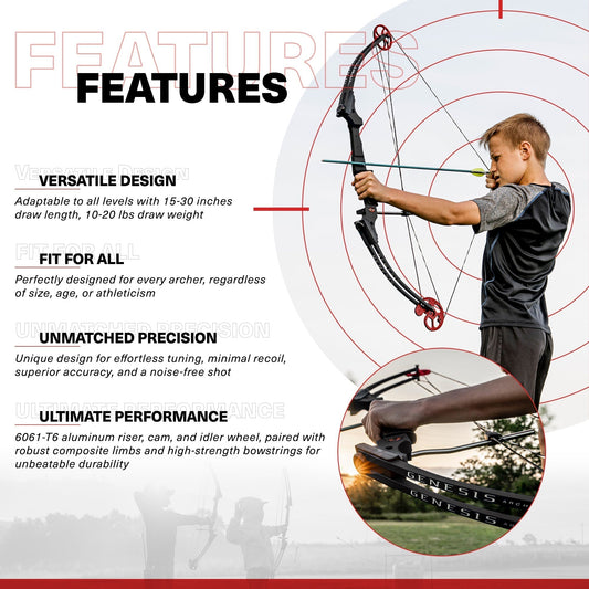 Genesis Archery Original Adjustable Right Handed Compound Bow, Black (3 Pack) - 323577
