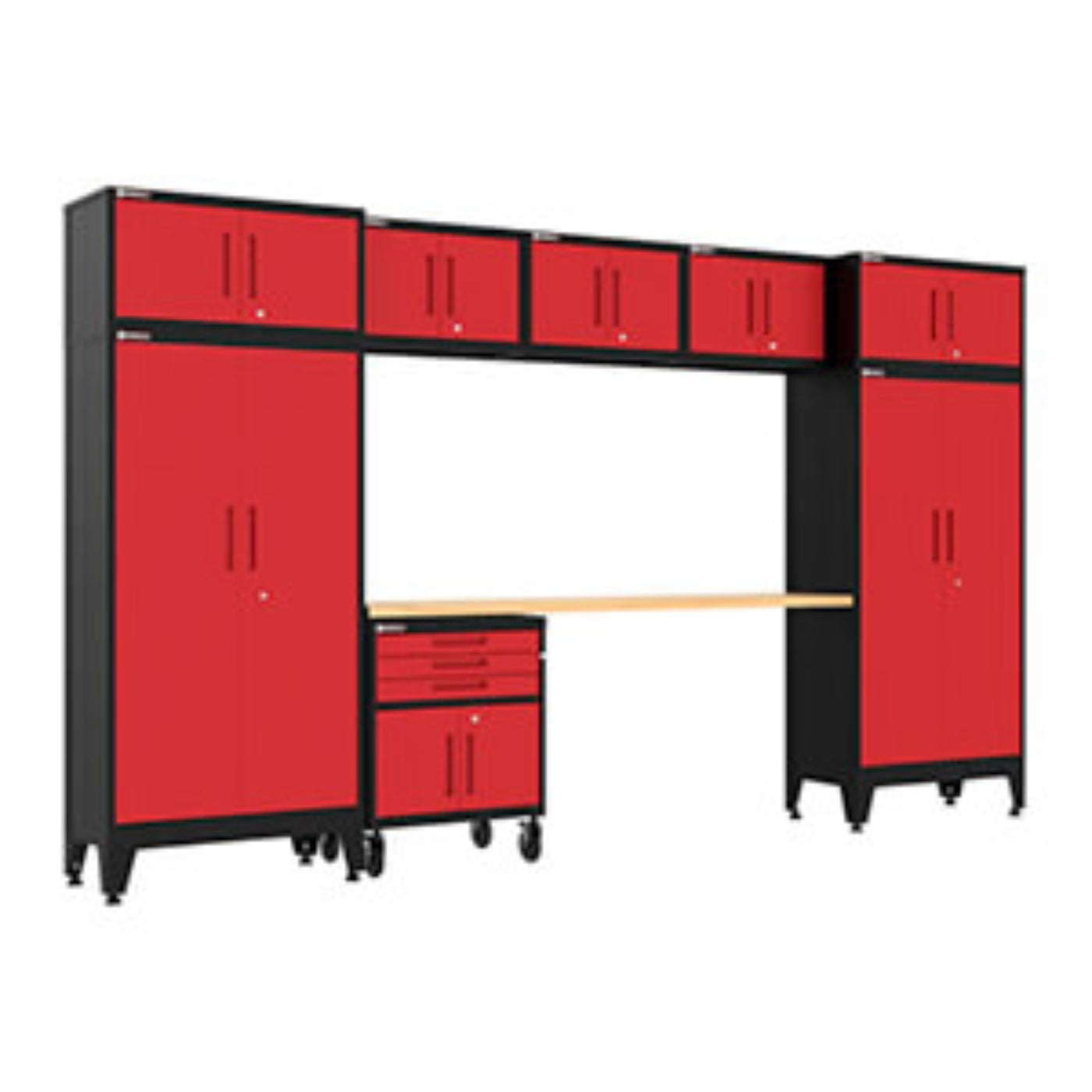 Armadillo Tough Red 9-Piece Garage Cabinet Set with Levelers and Casters - AR9PC124R