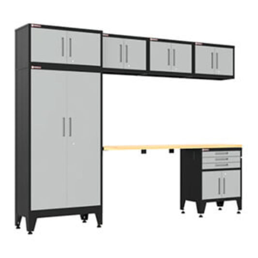 Armadillo Tough Grey 7-Piece Garage Cabinet Set with Levelers and Casters - AR7PC125G