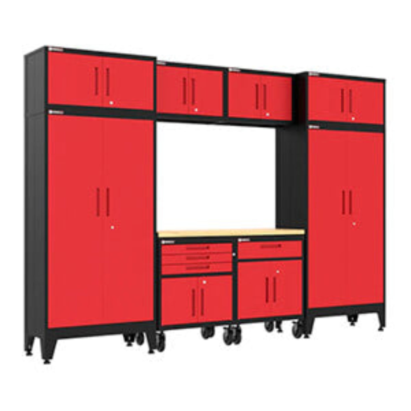 Armadillo Tough Red 9-Piece Garage Cabinet Set with Levelers and Casters - AR9PC130R