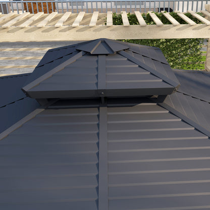 Outsunny 10' x 10' Hardtop Gazebo with Aluminum Frame, Doublel Roof & Curtains, Dark Brown - 84C-145V08DR