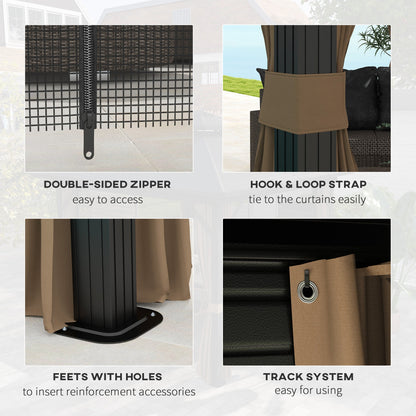 Outsunny 10' x 10' Hardtop Gazebo with Aluminum Frame, Doublel Roof & Curtains, Dark Brown - 84C-145V08DR