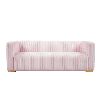 Meridian Furniture Glam PINK Velvet Channel Tufted Ravish Sofa Meridian Contemporary -  640Pink-S