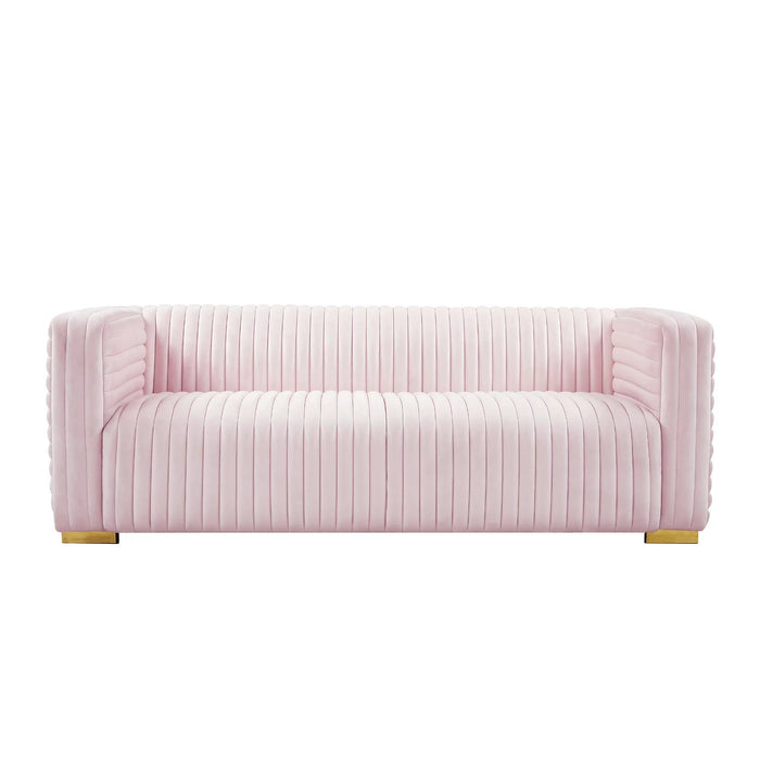 Meridian Furniture Glam PINK Velvet Channel Tufted Ravish Sofa Meridian Contemporary - 640Pink-S