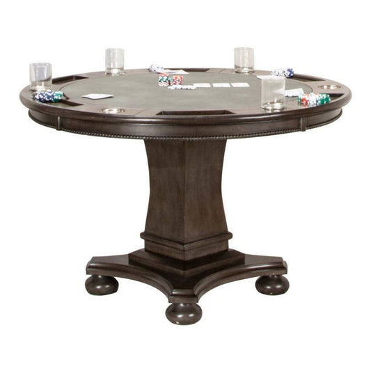 Sunset Trading 48" Round Vegas Dining and Poker Table | Reversible Game Top | Gray Wood - CR-87711-TB
