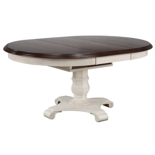 Sunset Trading Andrews 48" Round or 66" Oval Butterfly Leaf Extendable Dining Table | Antique White and Chestnut Brown | Seats 6 -  DLU-ADW4866-AW