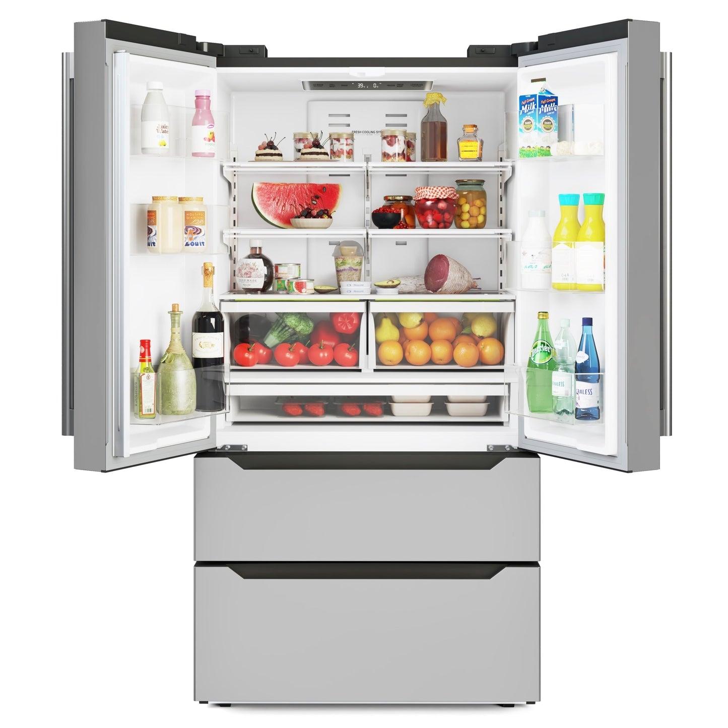 KOOLMORE 22.5 Cu. ft. French Door Refrigerator with Automatic Ice Maker, Deep Freezer, 4 Door Stainless-Steel Fridge - RERFDSS-22C