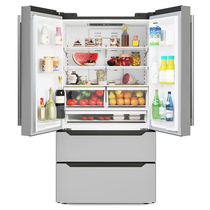 KOOLMORE 22.5 Cu. ft. French Door Refrigerator with Automatic Ice Maker, Deep Freezer, 4 Door Stainless-Steel Fridge - RERFDSS-22C