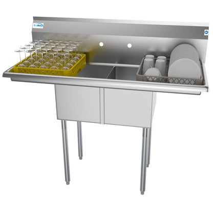 KOOLMORE 48 in. Two Compartment Stainless Steel Commercial Sink with 2 Drainboards, Bowl Size 12"x 16"x 10" -  SB121610-12B3.