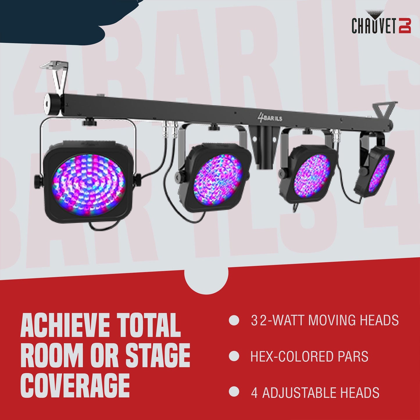 CHAUVET 4 BAR 4BAR DMX LED Stage Wash Light System w/ Case, Foot Switch & Tripod - 23916