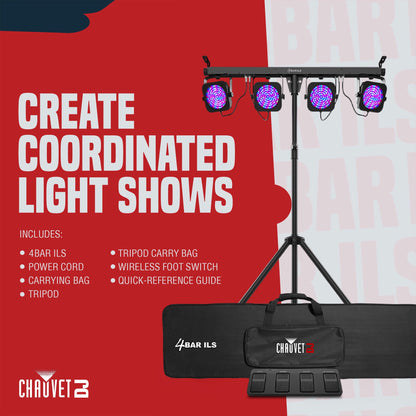 CHAUVET 4 BAR 4BAR DMX LED Stage Wash Light System w/ Case, Foot Switch & Tripod - 23916