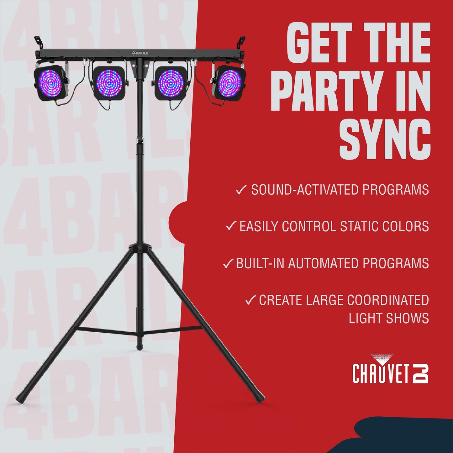 CHAUVET 4 BAR 4BAR DMX LED Stage Wash Light System w/ Case, Foot Switch & Tripod - 23916