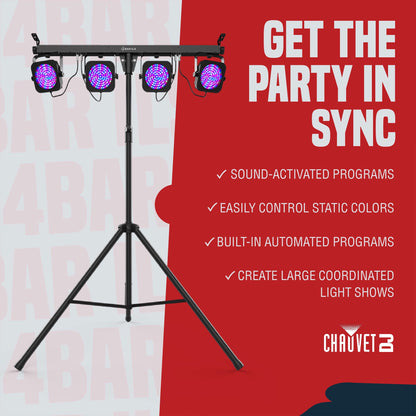 CHAUVET 4 BAR 4BAR DMX LED Stage Wash Light System w/ Case, Foot Switch & Tripod - 23916