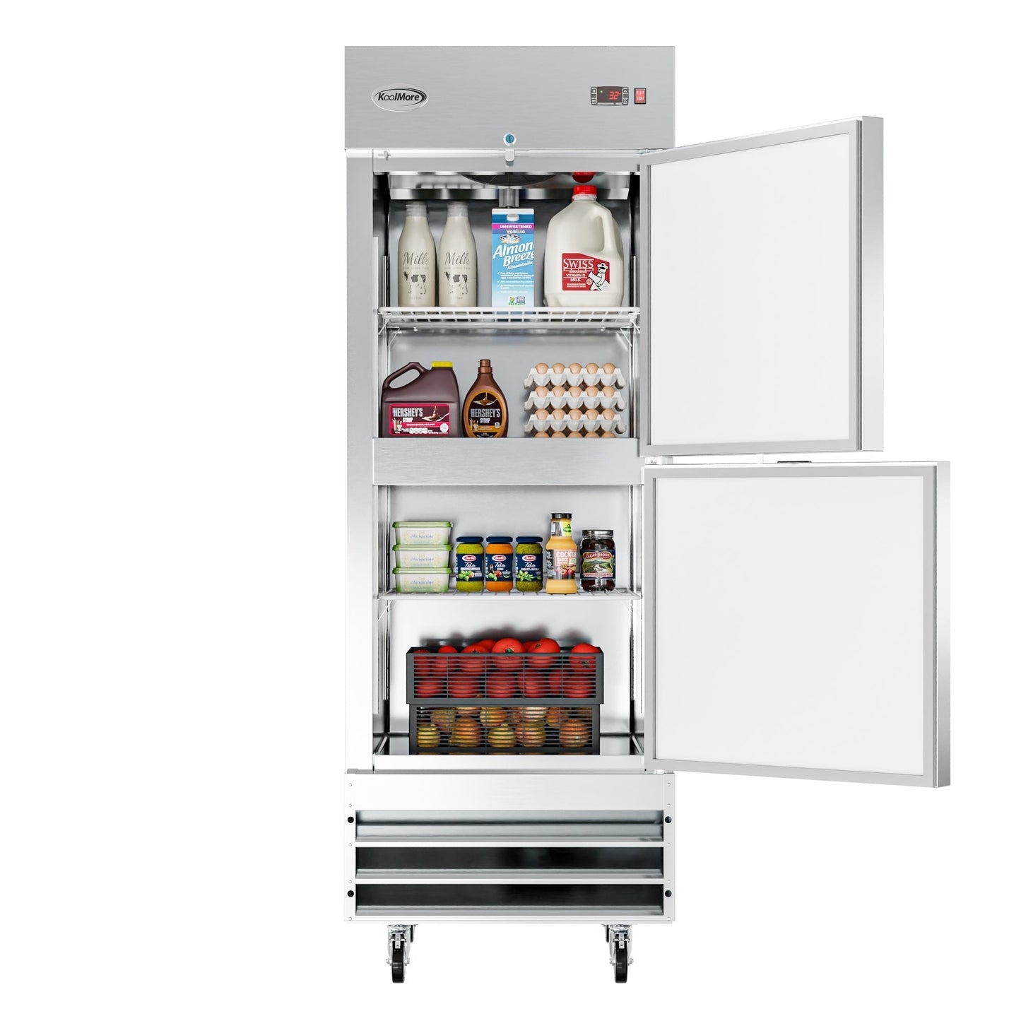KOOLMORE 29 in. Commercial Stainless Steel Solid Half Door Reach-In Refrigerator, 23 cu. ft.  - RIR-1D-SSHD