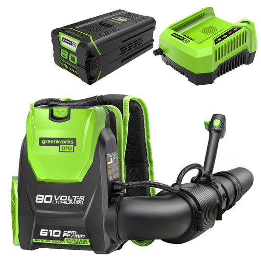 Greenworks 80V 610 CFM Cordless Battery Single Port Backpack Blower w/ (1) 4.0Ah Battery & Charger - 2420502
