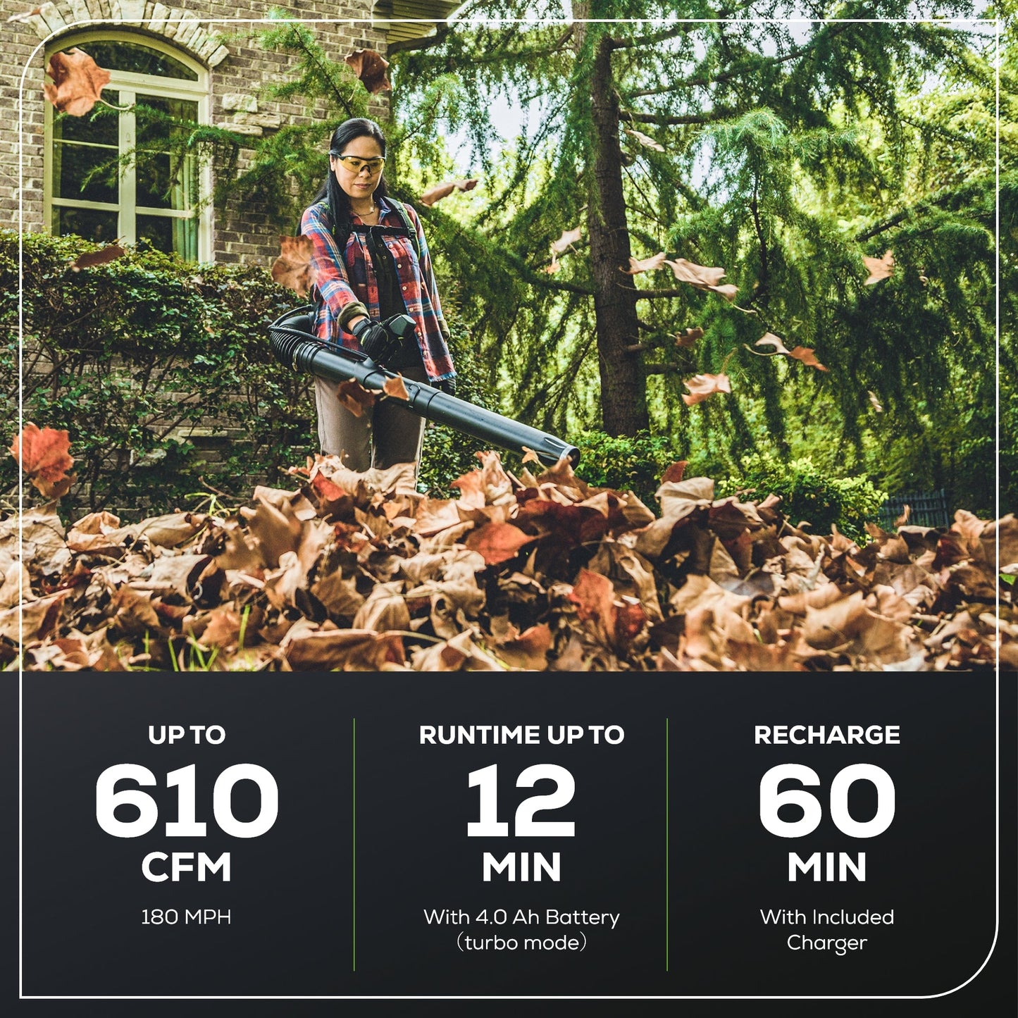 Greenworks 80V 610 CFM Cordless Battery Single Port Backpack Blower w/ (1) 4.0Ah Battery & Charger - 2420502