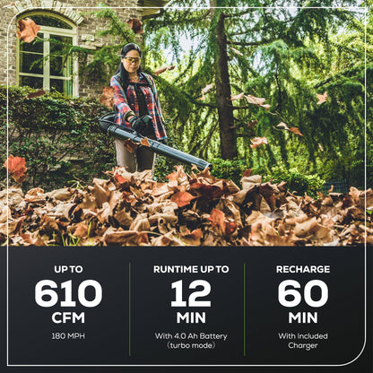 Greenworks 80V 610 CFM Cordless Battery Single Port Backpack Blower w/ (1) 4.0Ah Battery & Charger - 2420502