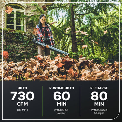Greenworks 60V 730 CFM Cordless Battery Brushless Backpack Blower w/ 8.0Ah Battery & Charger - 2427702