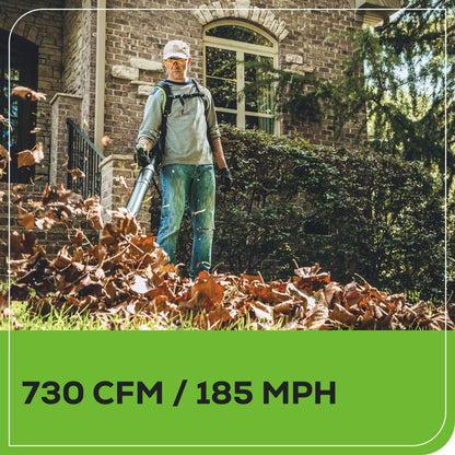 Greenworks 60V 730 CFM Cordless Battery Brushless Backpack Blower w/ 8.0Ah Battery & Charger - 2427702