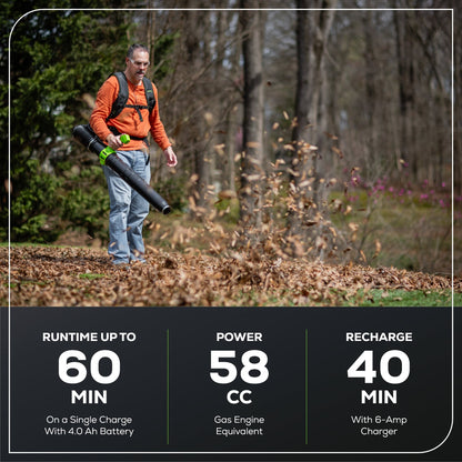 Greenworks 60V 800 CFM Cordless Battery Brushless Backpack Blower w/ 4.0Ah Battery & Charger - 2436202
