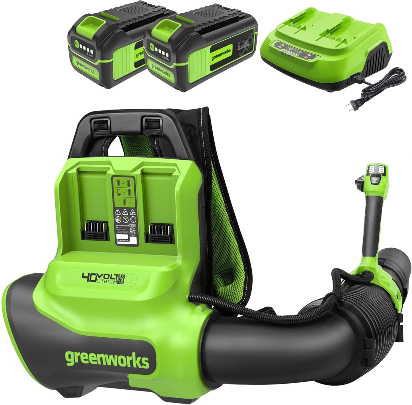 Greenworks 40V 710 CFM Cordless Battery Dual Port Backpack Blower w/ (2) 5.0Ah Battery & Charger - 2440102