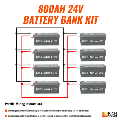 Rich Solar 24V - 800AH - 20.4kWh Lithium Battery Bank - RS-B24100x8