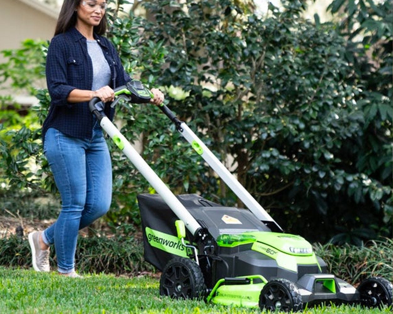 Greenworks 60V 25" Cordless Battery Self-Propelled Mower Combo Kit w/ Blower, (2) 4.0Ah Batteries and Dual Port Charger - 1350102-VK