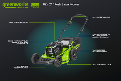 Greenworks 82V 21" Brushless Push Mower w/ 5.0Ah Battery and Dual Port Charger - 2541502