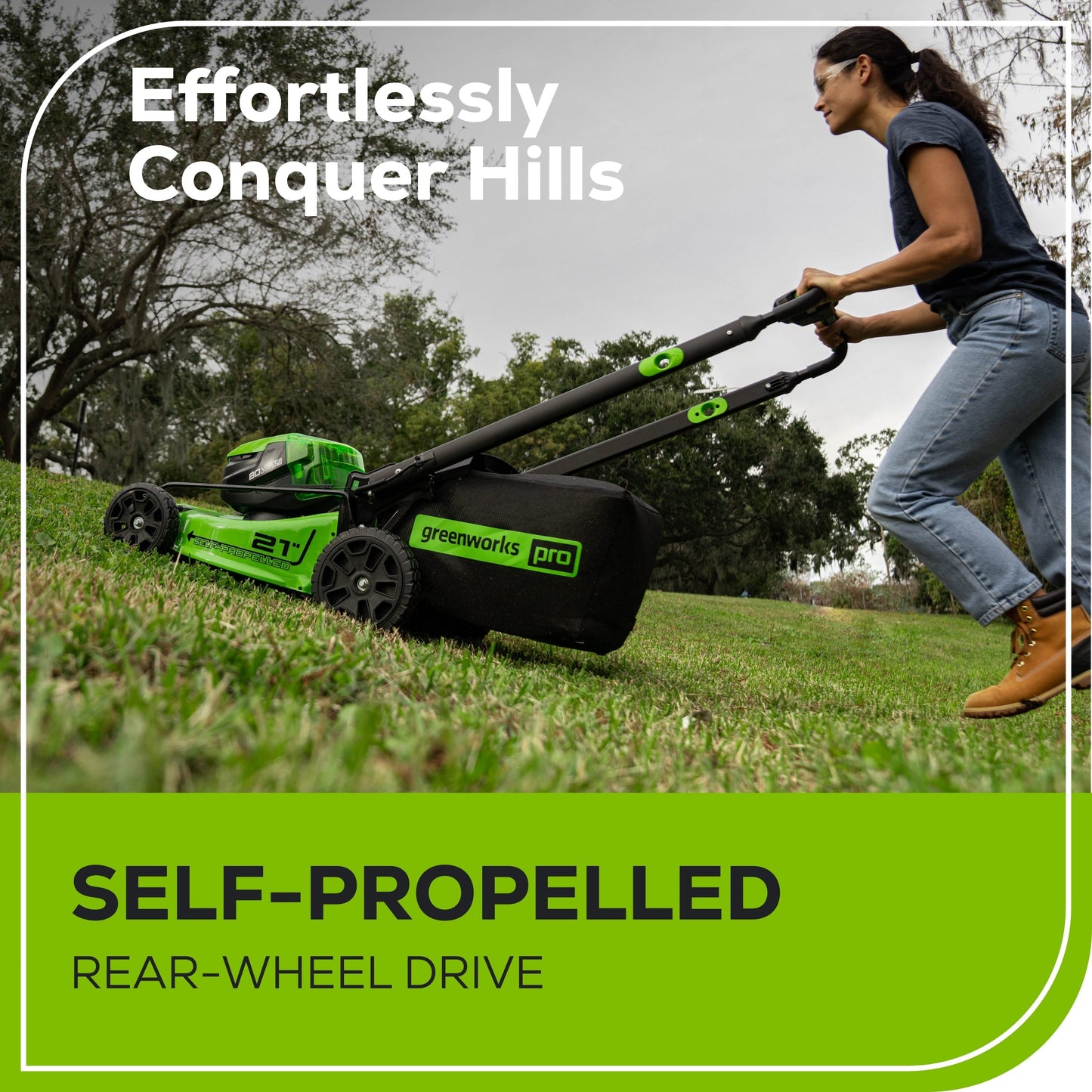 Greenworks 80V 21" Cordless Battery 4-in-1 Self-Propelled Lawn Mower w/ 4.0Ah, 2.0Ah Battery & Rapid Charger - 2544502