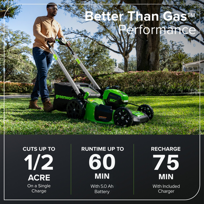 Greenworks 80V 21" Cordless Battery 4-in-1 Push Lawn Mower w/ 5.0Ah Battery & 4A Charger - 2552002