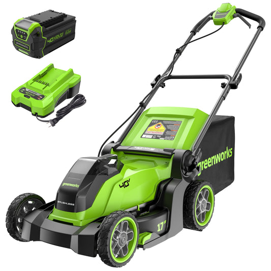 Greenworks 40V 17" Cordless Battery Brushless Push Lawn Mower w/ 4.0Ah Battery & Charger - 2552802