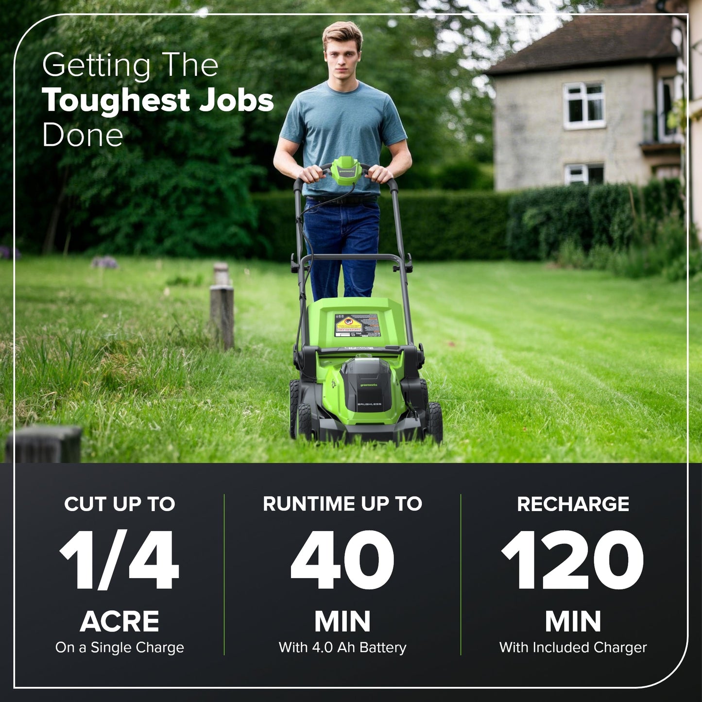 Greenworks 40V 17" Cordless Battery Brushless Push Lawn Mower w/ 4.0Ah Battery & Charger - 2552802
