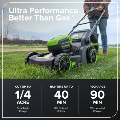 Greenworks 60V 17" Cordless Battery Push Lawn Mower w/ 4.0Ah Battery & Charger - 2553102