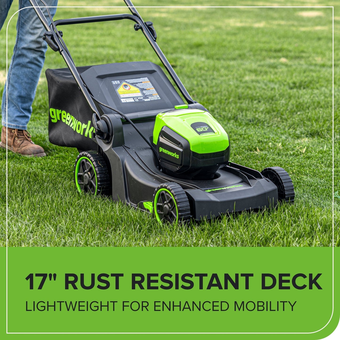 Greenworks 60V 17" Cordless Battery Push Lawn Mower w/ 4.0Ah Battery & Charger - 2553102