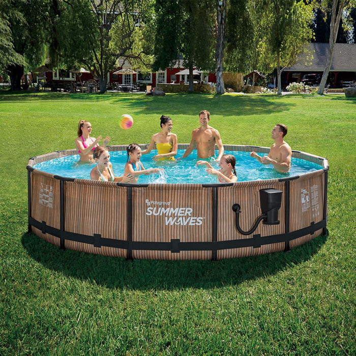 Summer Waves Natural Teak Elite 14' x 36" Round Frame Above Ground Swimming Pool - 255744