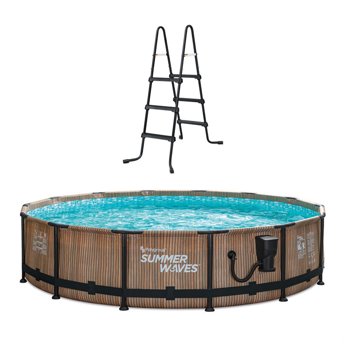 Summer Waves Natural Teak Elite 14' x 36" Round Frame Above Ground Swimming Pool - 255744